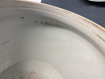 A Chinese blue, white and copper red 'prunus flowers' bowl, Kangxi